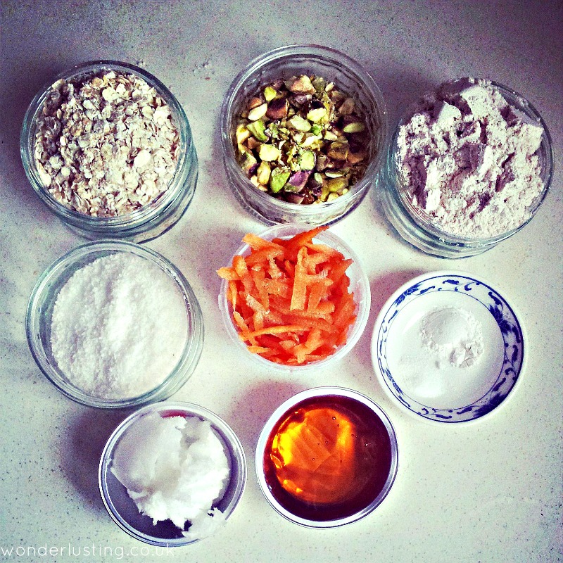 Carrot Pistachio Spelt Oat cookies ingredients