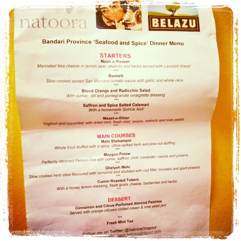 Seafood and Spice supperclub menu