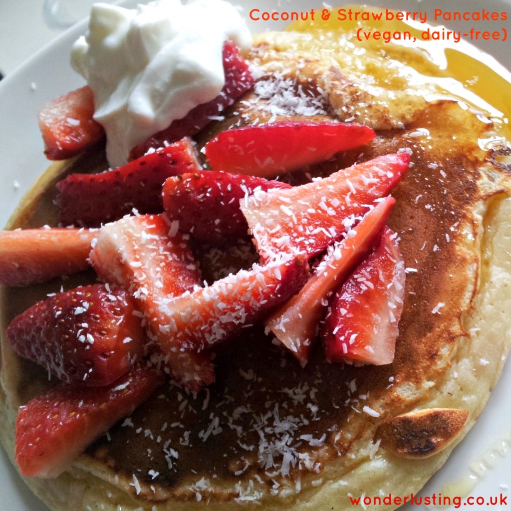 Coconut strawberry pancakes