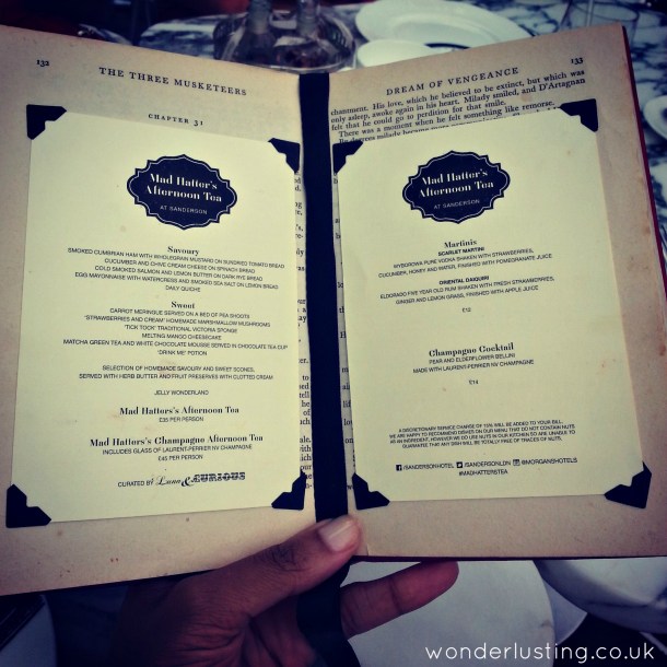 Mad Hatter's Afternoon Tea Menu