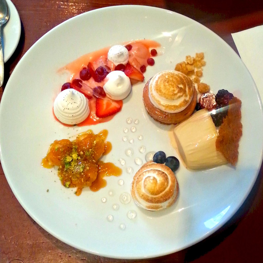 The Pudding Bar Taster for Two: Baked Alaska, Choux Buns, Strawberry Eton Mess, Smores Cheesecake with peanut ice-cream, Earl Grey Panna Cotta