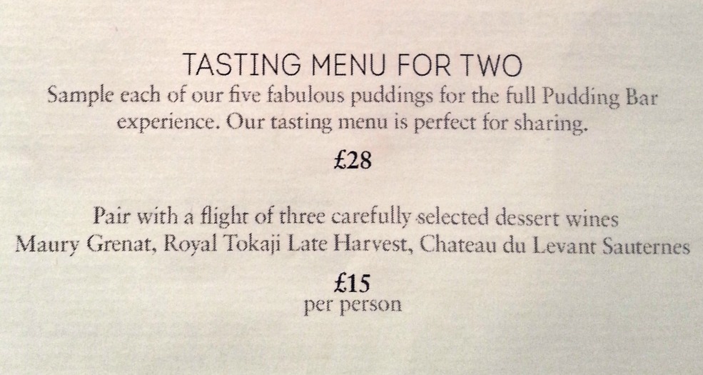 The Pudding Bar menu