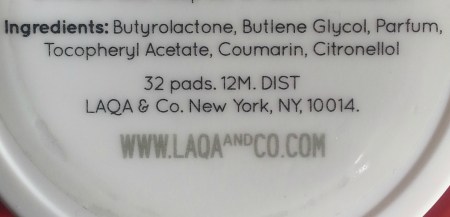 LAQA & Co nail polish remover pad ingredients list