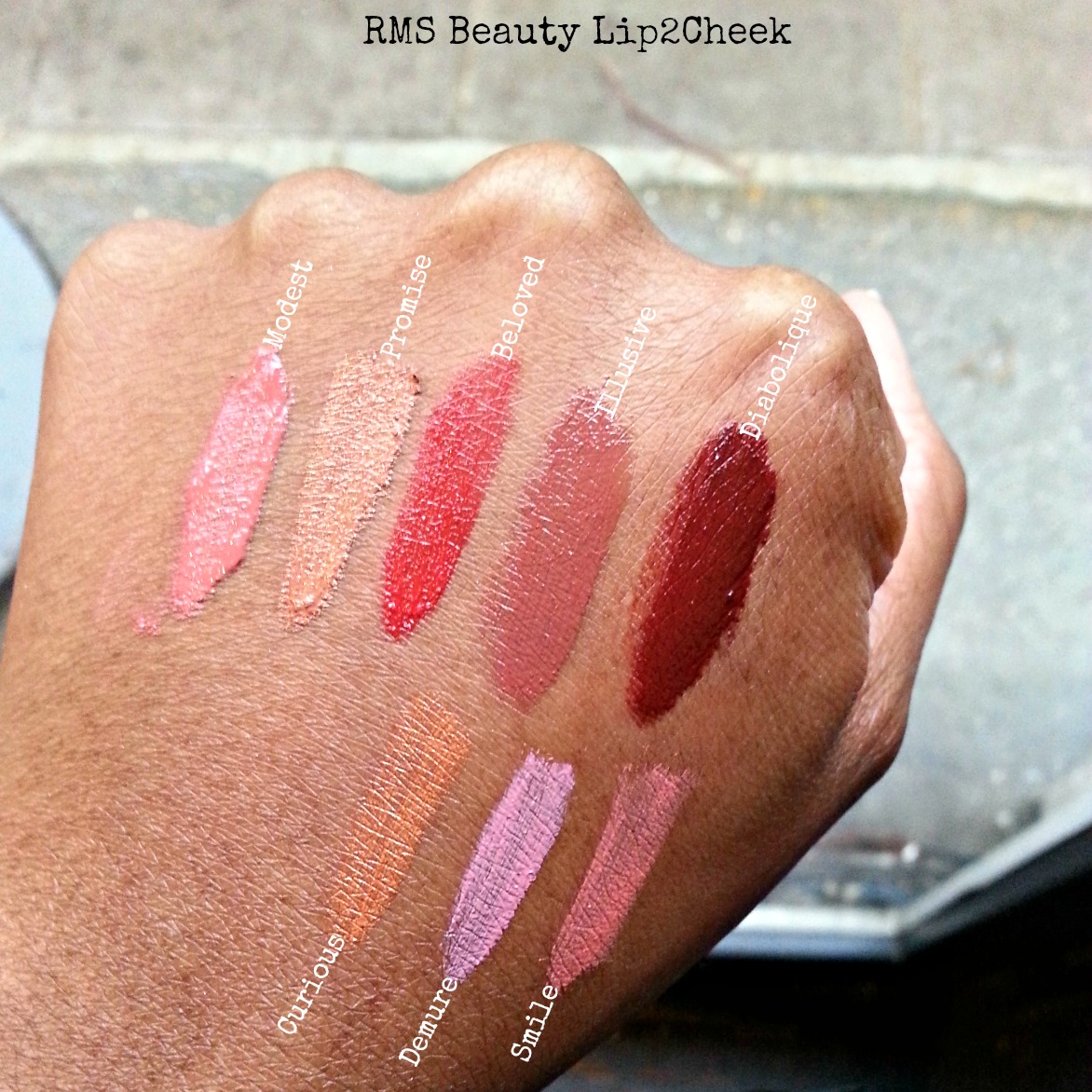 RMS beauty lip2cheek swatches on dark skin