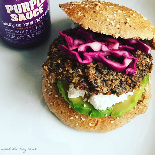 Home-made beetroot and mushroom burger