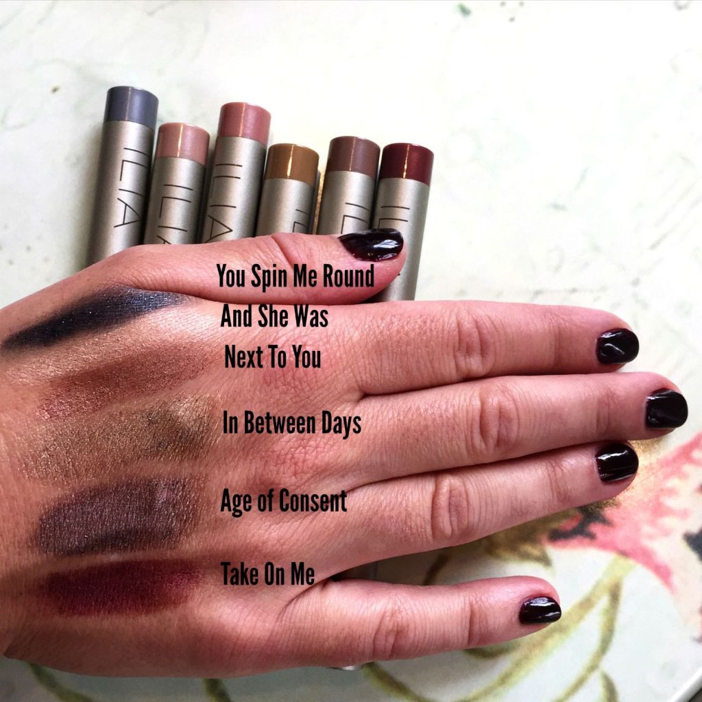 ILIA eyeshadow stick swatches