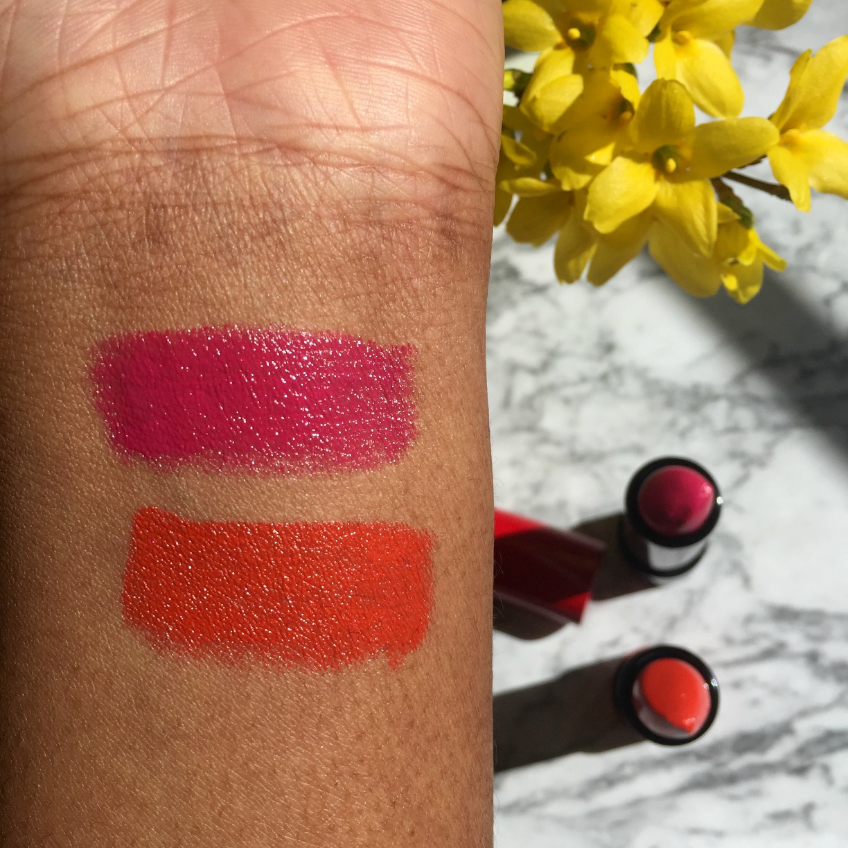 Swatches of Glo&Ray lipsticks