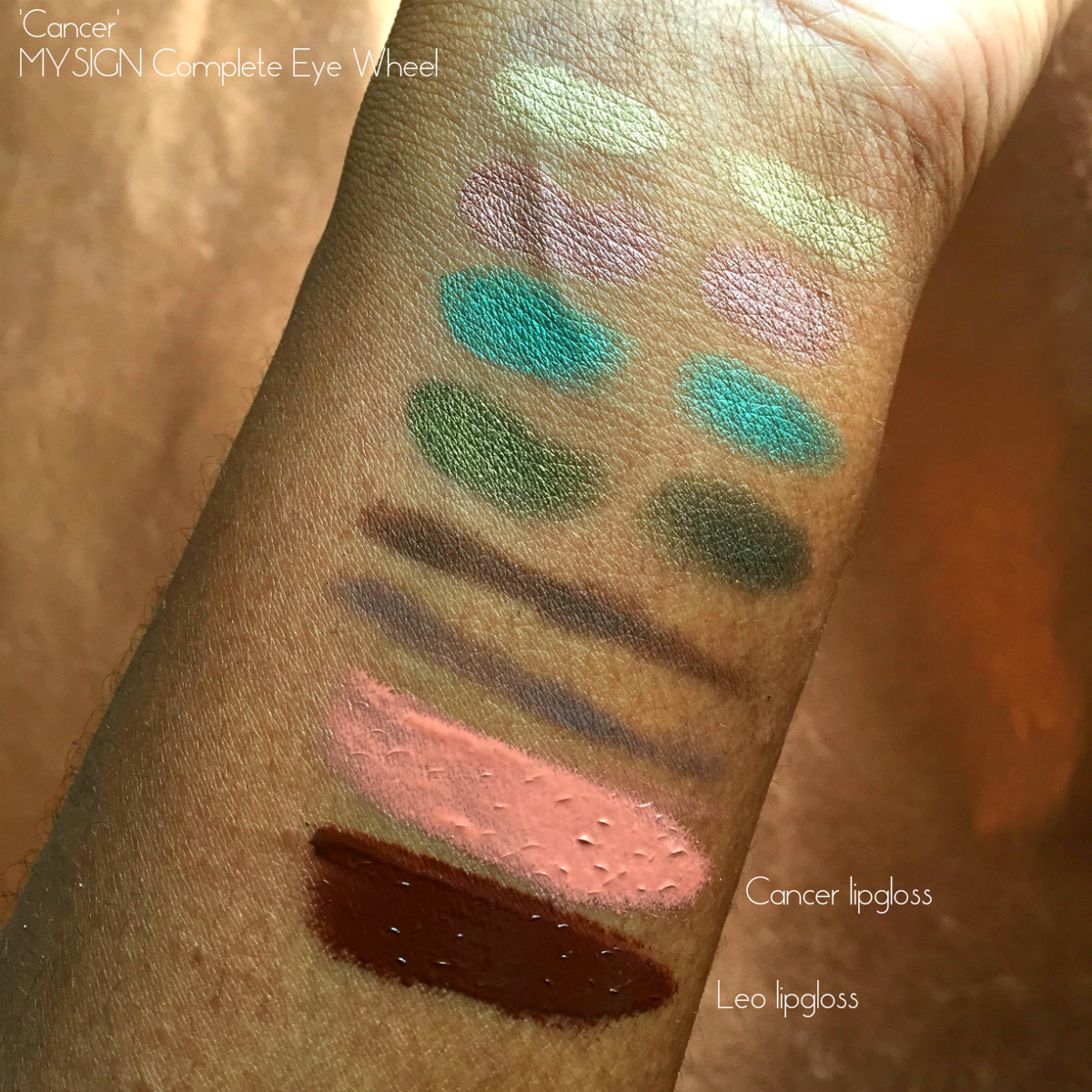 MYSIGN Cancer collection swatches on dark skin