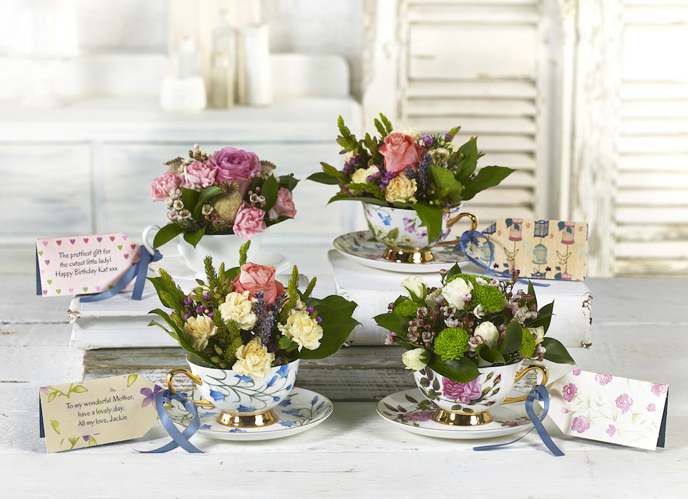 flowercards in a teacup