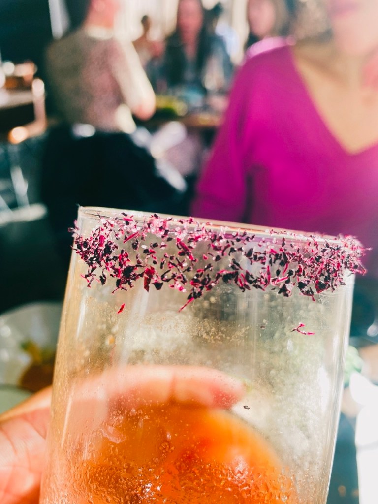 Purple shiso and salt on Bloody Geisha cocktail at Issho-ni bottomless brunch