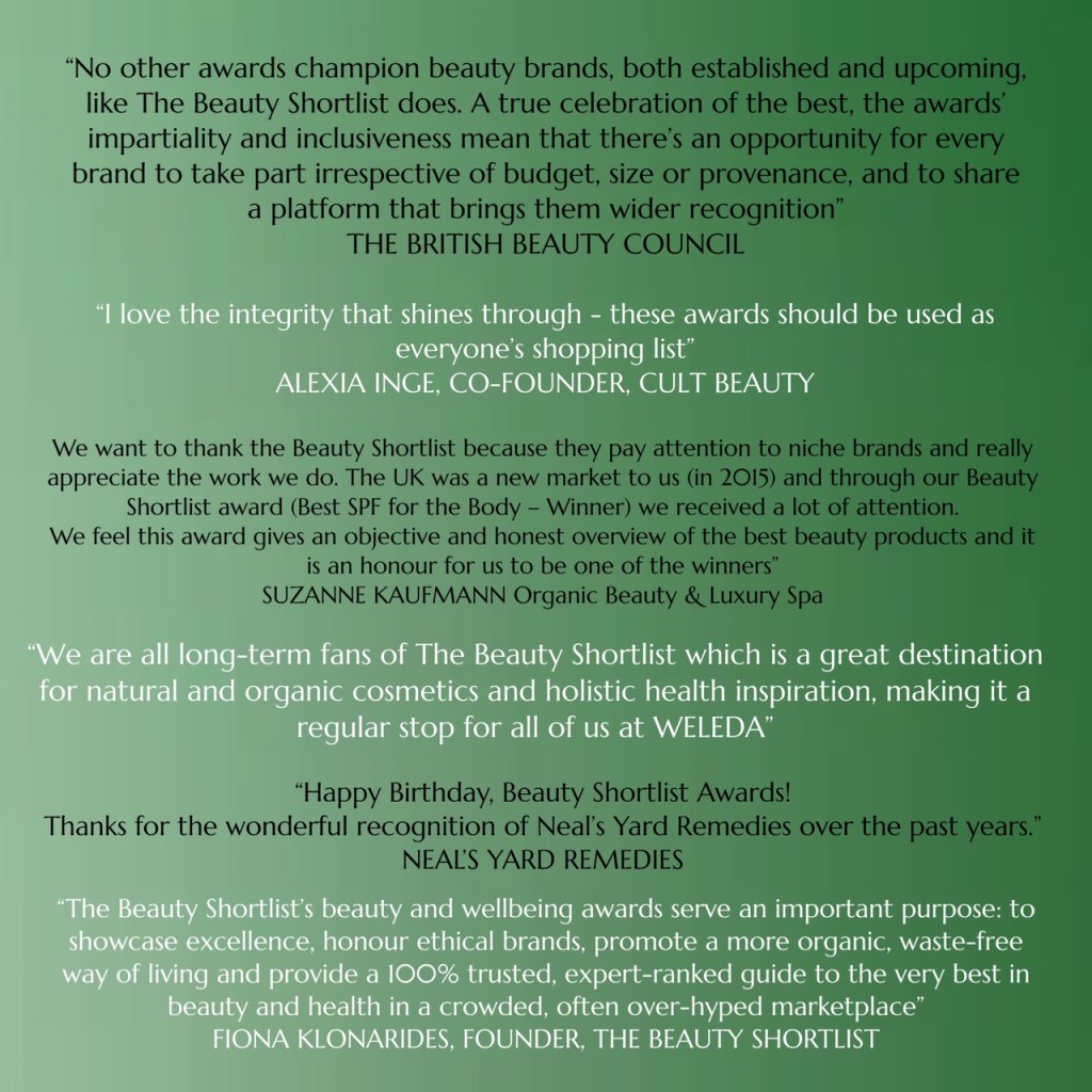 testimonials about the Beauty Shortlist Awards from brands and industry leaders